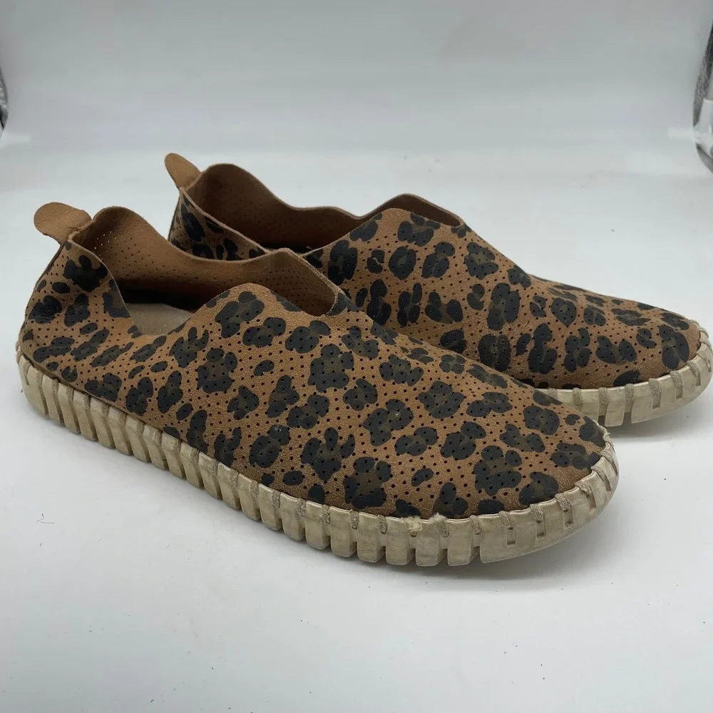 Ilse Jacobsen Tulip Leopard Print‎ Slip On Loafers Womens EU 40 Tan Black